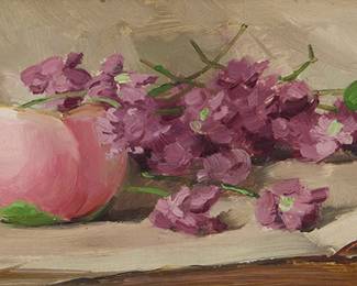 3400 Edith White (1855-1946) Floral still life Oil on board Signed lower right: Edith White Sight: 4 x 11 1/2 in. Estimate: $300 - $500