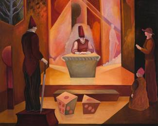 3054 Nancy Kittredge (1938-2021) "Bibliography," 1991 Oil on canvas Signed and dated lower left: © Kittredge 1991; signed, titled, dated, and inscribed with the artist's copyright statement "Nancy Kittredge 1991 ©" in black ink verso 38 7/8 x 35 7/8 in. Estimate: $400 - $600