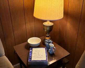 Wooden Side Table, Table Lamp