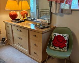 Dresser, Vtg. Rose Pillow, Chair