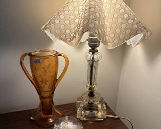 Vtg Lamp, Waterford Crystal Flower Dome Paperweight, Decorative Vase