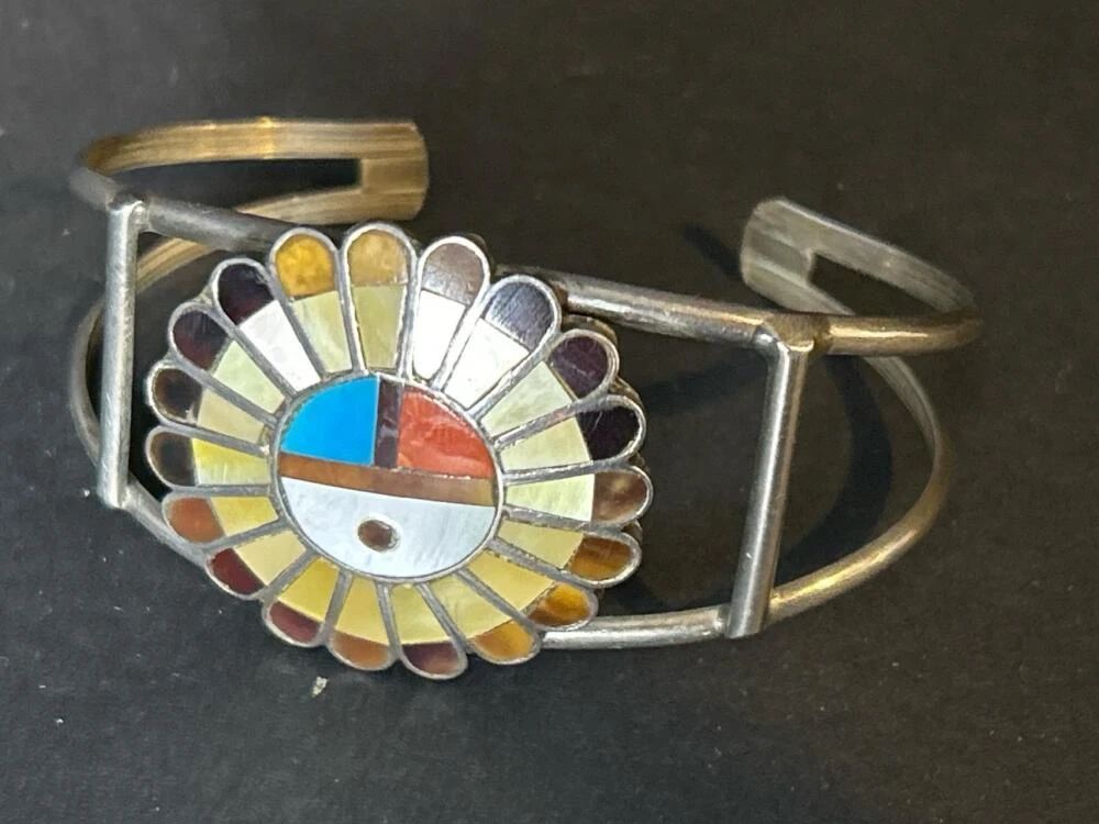 001 zuniinlaysunfacecuffbraceletsigned