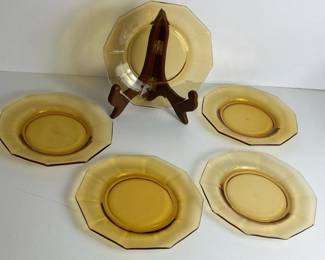 182 fiveamberglassplateswithartdecost