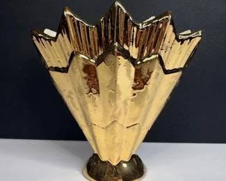 091 goldtoneceramicfanvaseinmidcentur