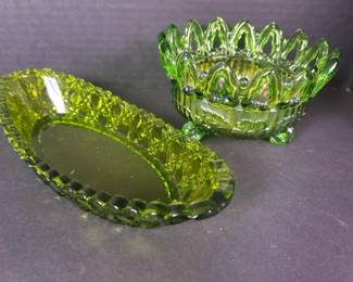 172 smallgreenpressedglassbowlanddish