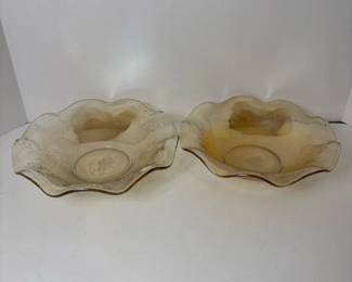 273 pairoffloralpressedamberglassbowls