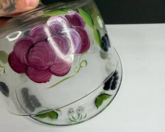 088 handpaintedglassbutterdishwithdome