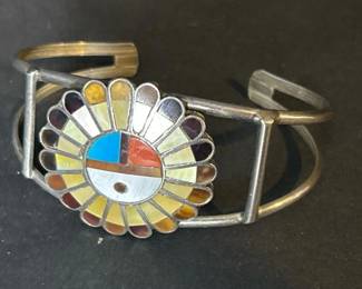 001 zuniinlaysunfacecuffbraceletsigned