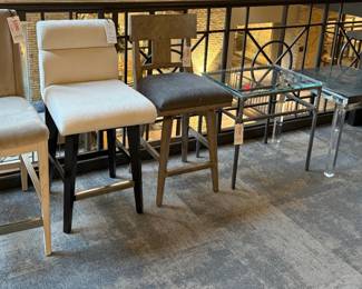 Stools, glass top table, acrylic resin table