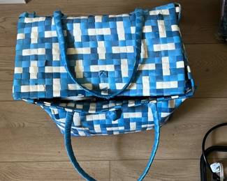 Blue White Woven Tote Bag & Items