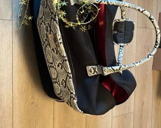 black tote bag snake-print trim
