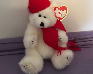 Ty Beanie Baby White Bear with Red Hat