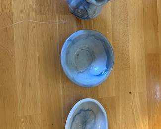Blue Slag Glass Cruet & Dishes