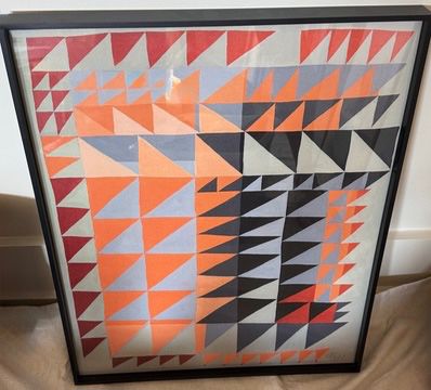 Geometric_Art  — Triangle-pattern art, professionally framed in matte black metal, 16” wide x 20” tall.