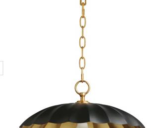 Maxim_Lighting_Primrose_Pendant.png Maxim Lighting Primrose Pendant — 16” x 16” pendant, 9” height, Dark Grey and Gold Leaf finish, dome shade with gold leaf interior. Excellent condition.