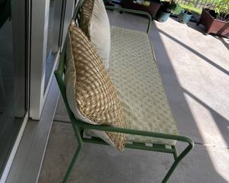 Green outdoor bench, Plants
