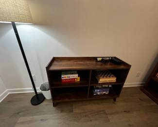 Game Cabinet with Shelves, Tall Lamp