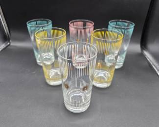 Set of 6 Mid-Century Fred Press Gold Atomic Starburst Highball Glasses
