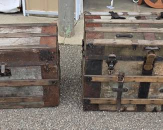 2 Antique Flat-Top Steamer Trunks