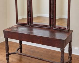Antique Vanity with Tri-Fold Mirror & Twist Legs