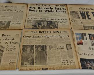 10 Vintage Detroit News and Detroit Free Press - 1963-74 - Kennedy, Moon Landing, Race Riots, Nixon
