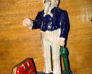 Vintage Cast Iron Uncle Sam Bank - Works Smoothly