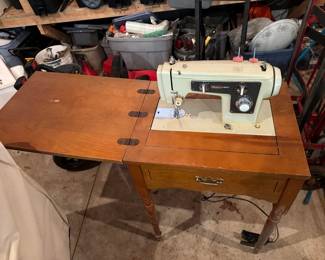 Sears Kenmore Vintage Electric Sewing Machine Model 5186 with Wooden Cabinet and Foot Pedal – Belmont Off-Site