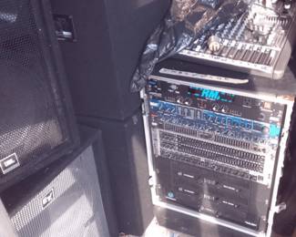 Complete Stage Sound System in Rack – Tops, Bottoms, Stage Monitors & Crate of Cables – Potterville