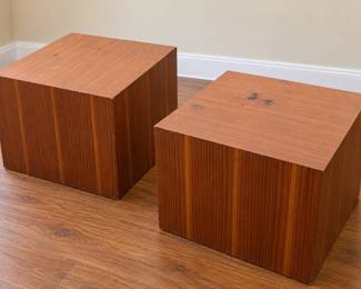 Pair Stow and Davis Mid-Century Modern Minimalist Wood Veneer Cube Side Tables