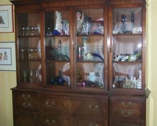 1930s Breakfront China Cabinet, Solid Cherry or Mahogany, Contents Not Included (Off-Site Pickup)