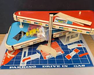 Vintage Tin Litho Parking Garage Toy