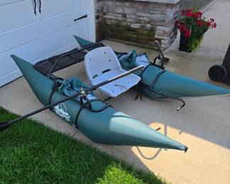 Creek Company ODC Sport LT Inflatable Pontoon Boat with Paddles and Pump