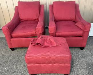 Drexel Heritage Lounge Chairs & Ottoman Set – Red