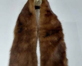 Vintage Brown Mink Fur Scarf - Split Tail Design