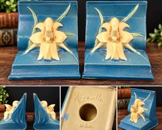1940s Roseville Zephyr Lily Bermuda Blue Bookends - Pair #16 – Potterville