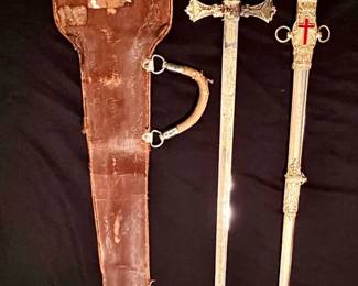 Antique 1899 Knights Templar Named Commander Sword with Leather Case – 32nd Degree Mason