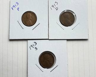 1913 P, D & S Lincoln Cent Year Set