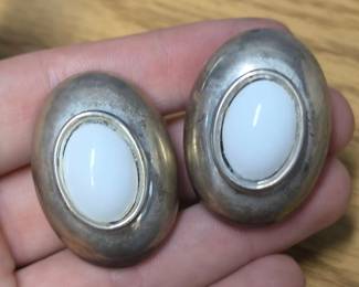 Mid-Century Brutalist Silver-Tone Clip-On Earrings