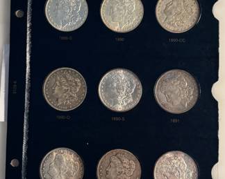 Lot of 9 Morgan Silver Dollars - 1889-S to 1891-S, Incl. 1890-CC and 1891-CC