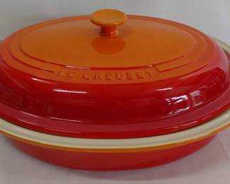 Le Creuset Large Stoneware Covered Oval Casserole - Orange/Red, 13" in Base of Casserole