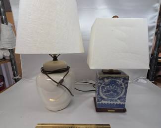 Ralph Lauren Blue & White Chinoiserie Porcelain Lamp + Cream Jar Lamp