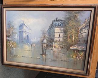 Framed Original Paris Street Scene Oil Painting – 29" x 41"