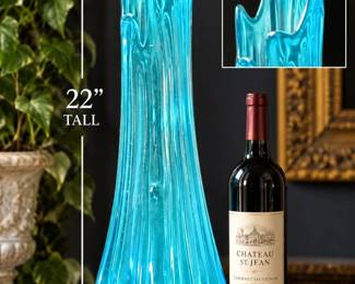22" L.E. Smith Peacock Blue "Simplicity" Swung Glass Floor Vase – Mid-Century Modern – Potterville