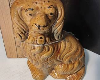 Victorian Bennington Pottery Dog, 1850–80 – Brown Rockingham Glaze – Potterville