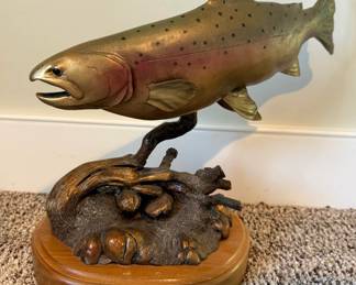 Jeffrey Wardwell "Angler's Pursuit" Limited Edition Trout Sculpture – White Cloud