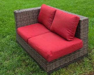 Hampton Bay Wicker Outdoor Loveseat with Red Cushions