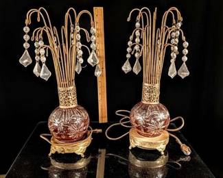 Pair Art Deco / Hollywood Regency Waterfall Lamps with Crystal Prisms – Potterville