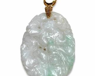Carved Jade Pendant with 14k Gold Bail, Double-Sided