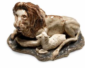 Reclining Lion and Lamb Sculpture
