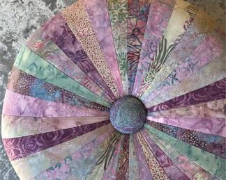 Round Upholstered Patchwork Tuffet Footstool (3/3)